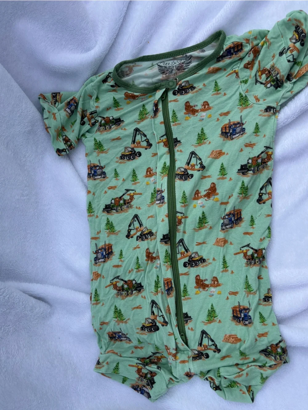Free Birdees “Bigfoot Logging Adventure” Print - Green Kids Bamboo Sleeper